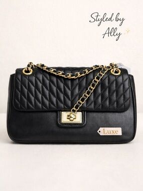 Karl Lagerfeld Paris Quilted Chain Shoulder Bag Black Leather NWT Luxe Classic